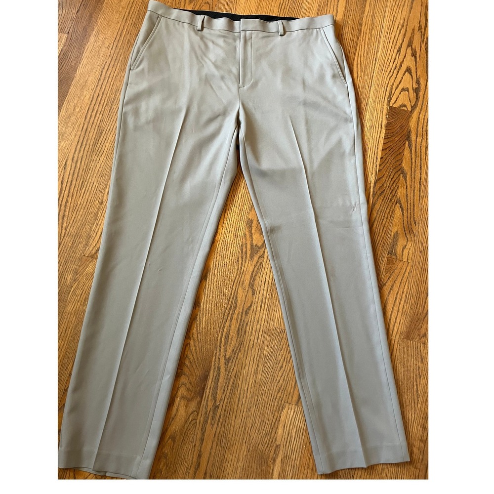 Saks Fifth Avenue Mens Khaki Flat Front Dress Pants 38x32 (33 inseam) Repreve